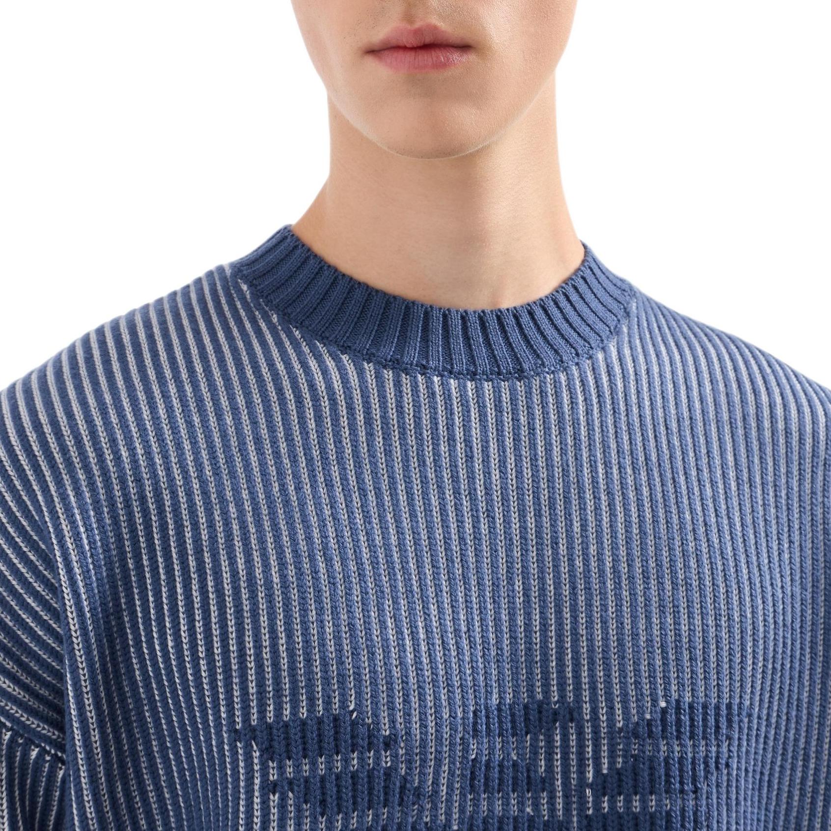 

Двухцветный свитер из мериносовой шерсти и хлопка с резинкой "рыбацкая вязка" EMPORIO ARMANI, синий