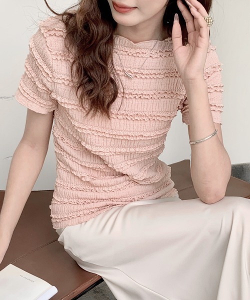 

Топ с короткими рукавами и присборенными оборками Riff, розовый