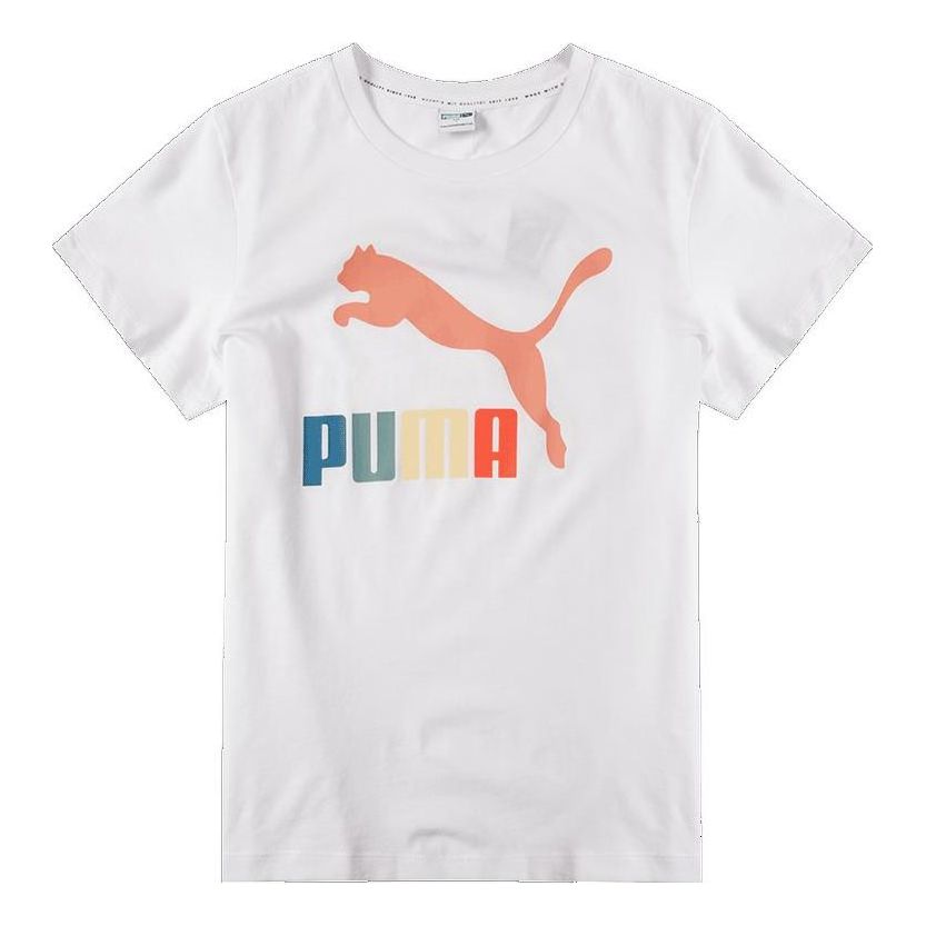 

Футболка (WMNS) PUMA Classics Logo Interest Tee Logo Casual Round Neck Short Sleeve White