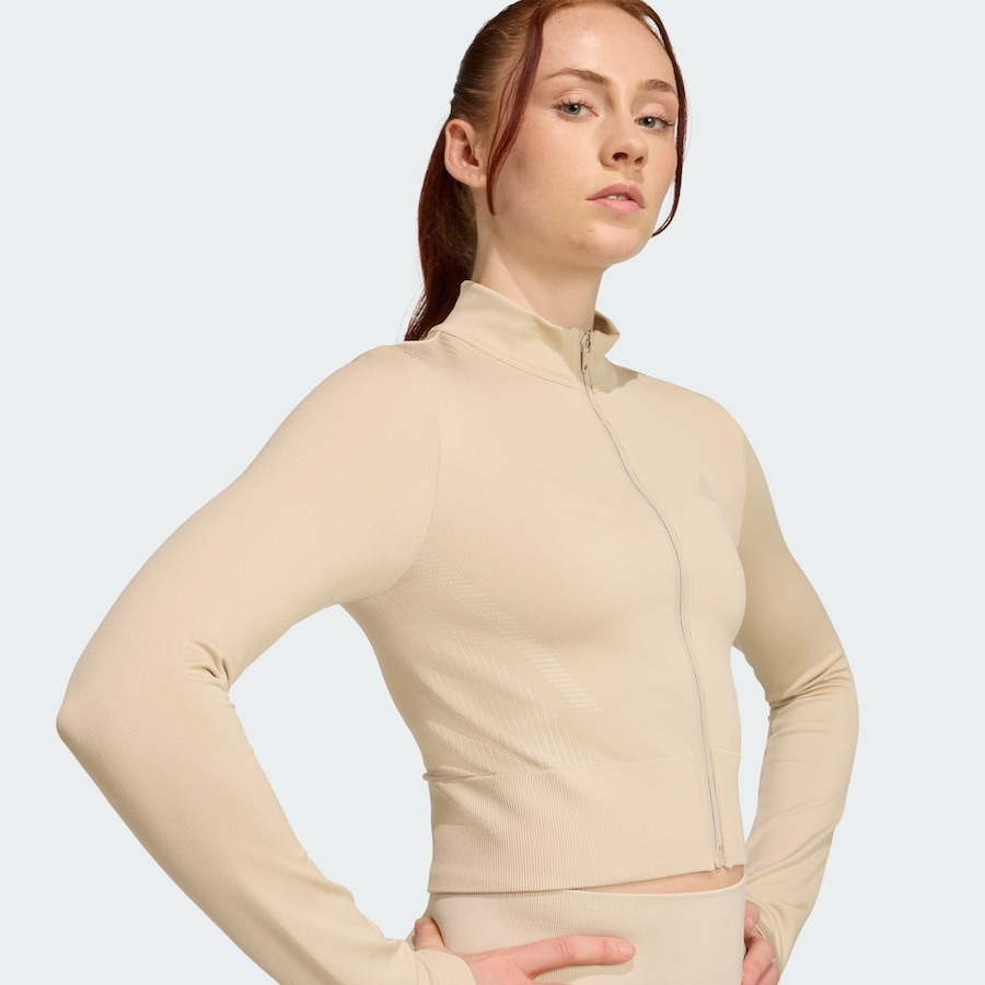 Спортивная толстовка с капюшоном на молнии ADIDAS PERFORMANCE Essentials, светло-бежевый — фото 4