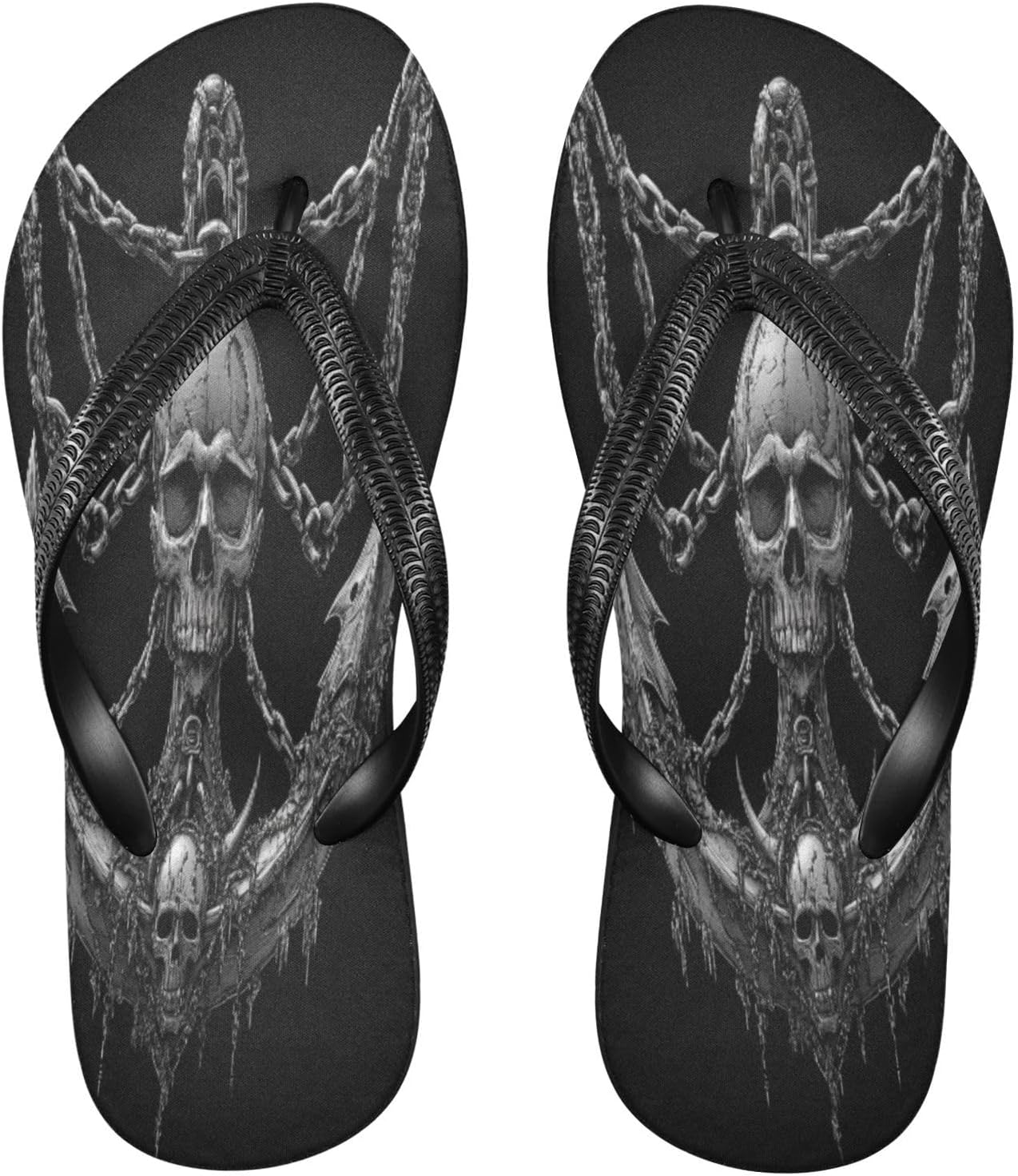 

Мужские и женские пляжные шлепанцы с цепочкой и черепом, резиновые противоскользящие летние тапочки для душа и прогулок Sinestour, черный