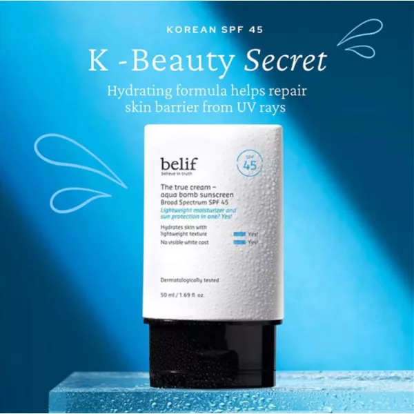 Настоящий крем aqua bomb spf 45 корейский увлажняющий крем для лица солнцезащитный крем Belif — фото 2