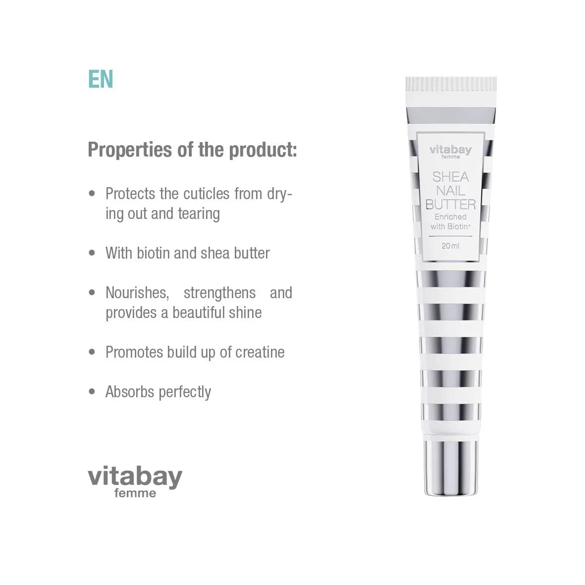 Крем-масло для ногтей с биотином и маслом ши от Vitabay Vitabay, 2 X Shea Nail Butter — фото 3