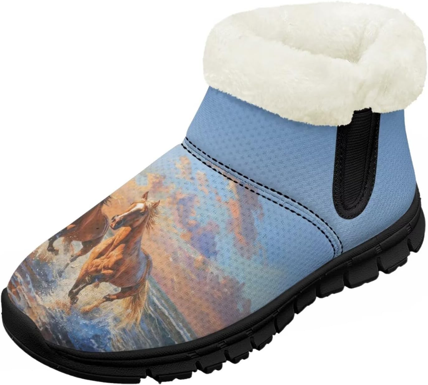 

Зимние ботинки для девочек, праздничные снегоступы, детская удобная обувь с широкой колодкой, на молнии, с меховой подкладкой, ботильоны для танцев Pointodoor, Horse Sky