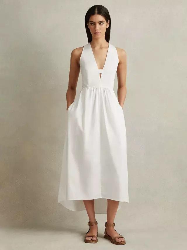 

Платье Reiss Reiss Yana Cotton Blend High-Low Hem Midi, белый