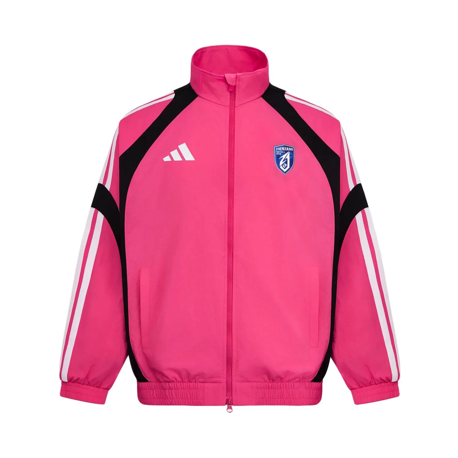 Куртка унисекс ярко-розовая/черная, воротник-стойка, умеренная, Other Adidas, Bright Pink/Black