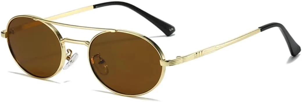 

Винтажные маленькие овальные металлические женские солнцезащитные очки, модные сине-зеленые, с защитой от УФ-излучения UV400, мужские TYUVIVO, Golden Tea