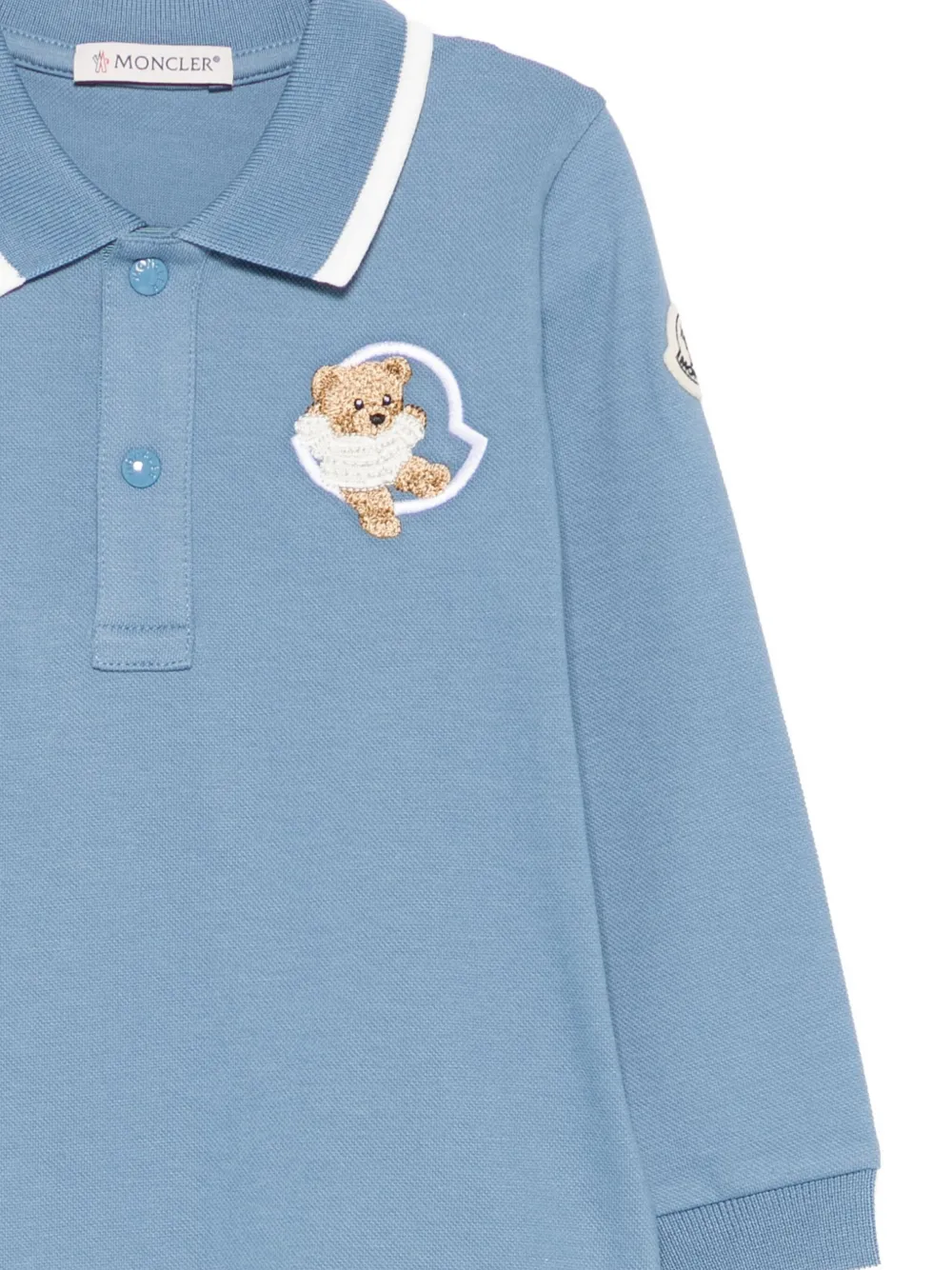 Рубашка-поло с длинными рукавами и аппликацией Тедди Moncler Enfant, синий — фото 3