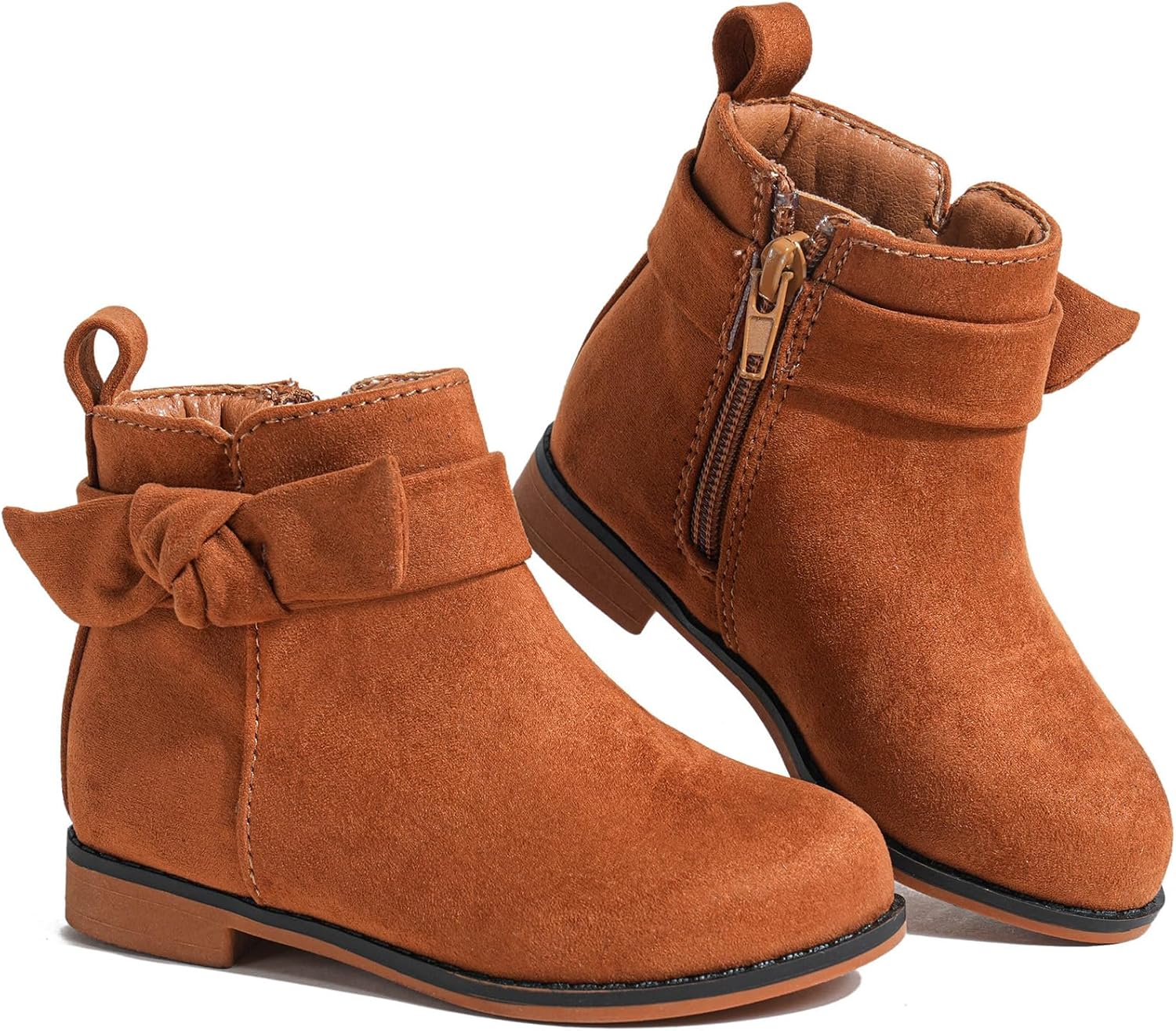 

Детские модные ботинки для девочек с низким каблуком, короткие замшевые ботильоны с бантом для малышей/маленьких детей CIXVXCI, Braun