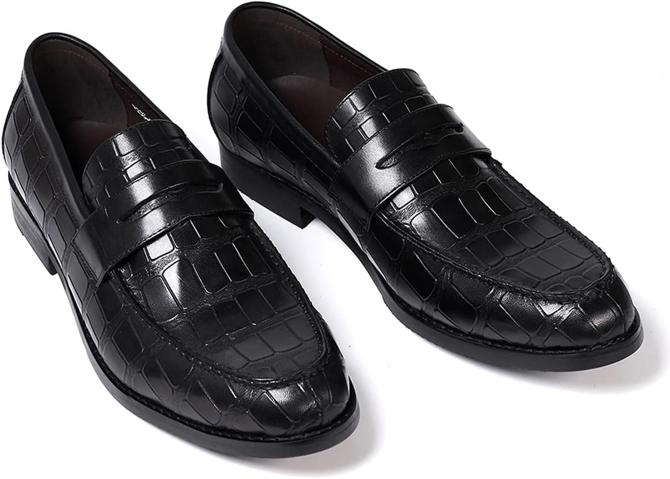 Мужские лоферы Santimon Mens Penny, формальные туфли на утяжке, из натуральной кожи с закругленным носком, мокасины для бизнеса и повседневной носки, для выпускного, свадьбы, комфортные модные туфли под смокинг для мужчин, черный — фото 2
