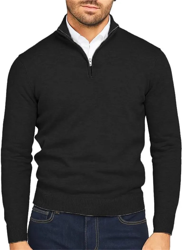 

Мужской флисовый свитер с полумолнией, высоким воротником и длинными рукавами