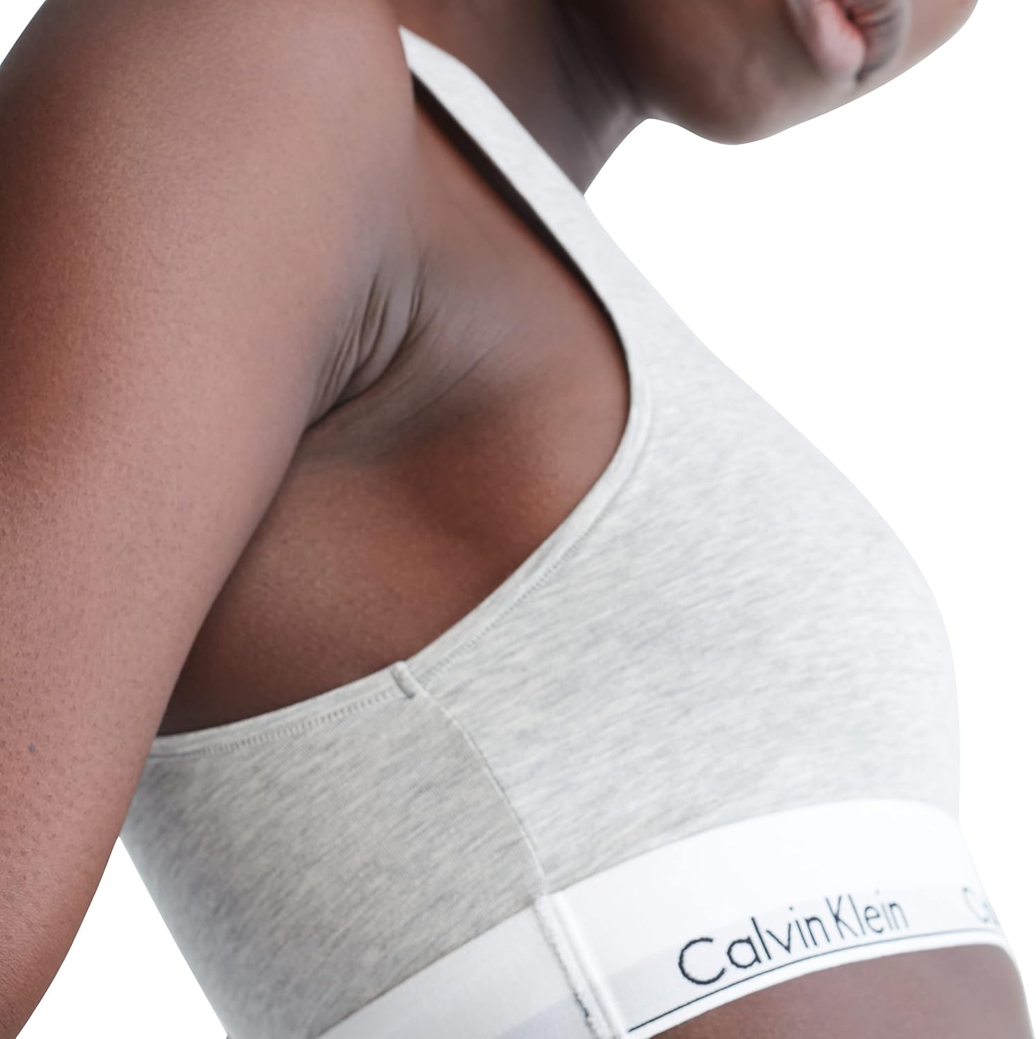 Женский современный хлопковый бюстгальтер-бралетт Calvin Klein на одно плечо без подкладки без косточек, Grey Heather — фото 3