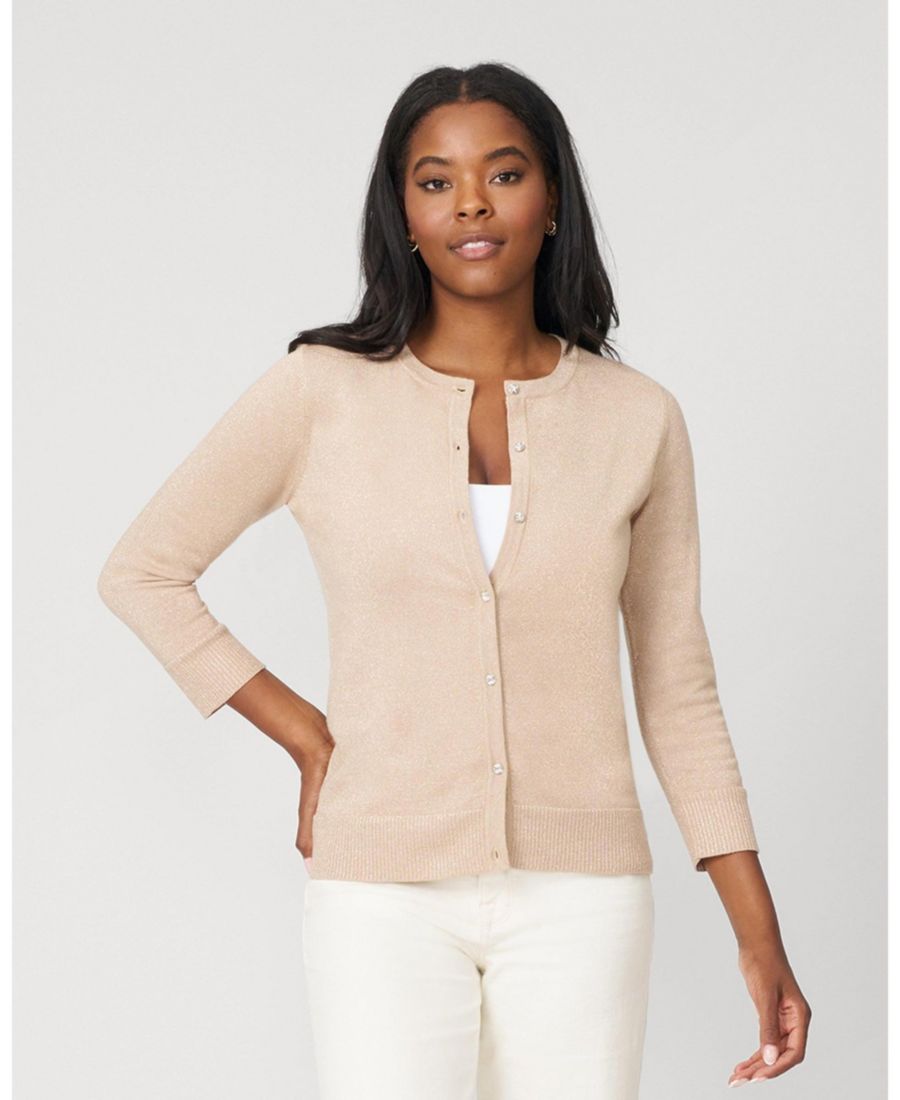 

Женский кардиган из люрекса с ребристой отделкой Cable & Gauge, Camel hair