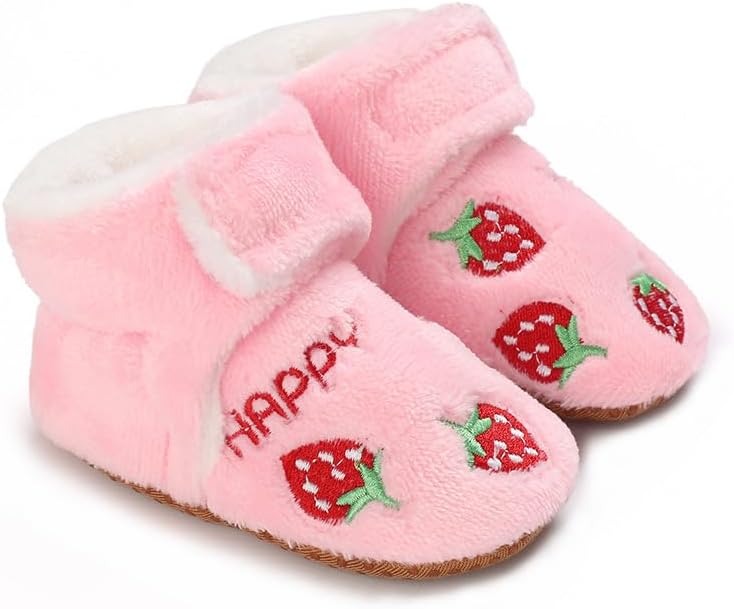 

Purepips Зимние ботинки для девочек, теплые флисовые с носками, для новорожденных, с вышивкой, розовые, нескользящие, для ходьбы