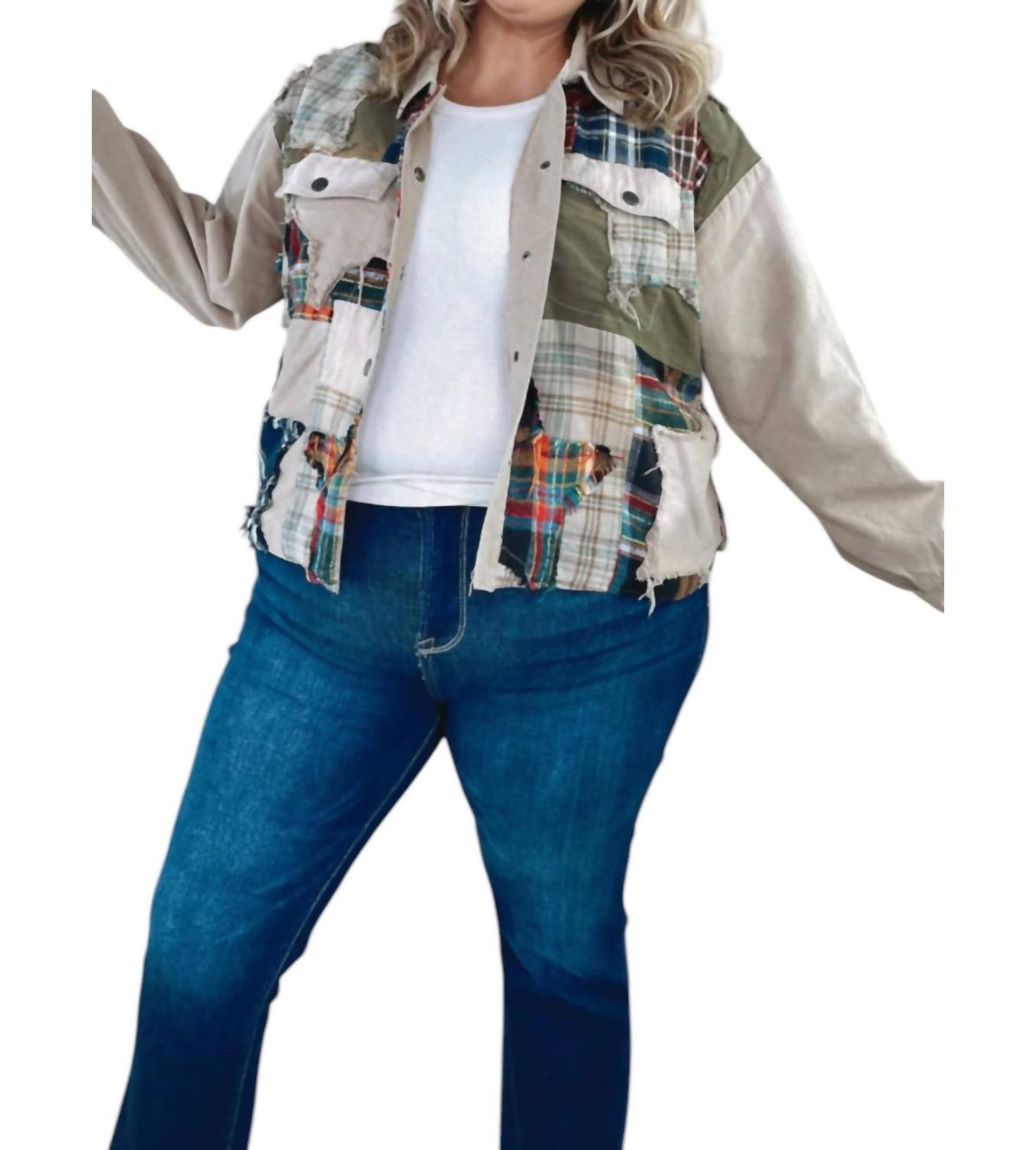 

Куртка-пуховик Care Free Plaid Patch Button Down в цвете хаки Oli & Hali