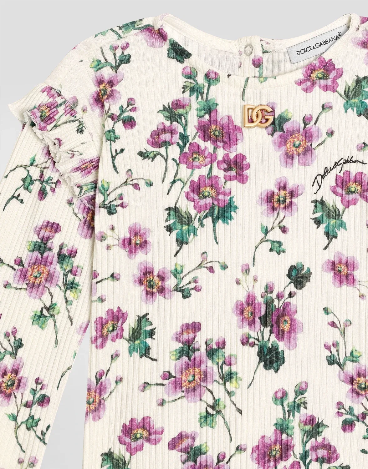 Рифленая футболка с принтом "фиалки" Dolce & Gabbana, белый — фото 3