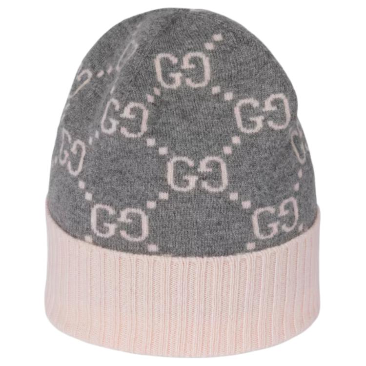 Шляпа из кашемира с жаккардовым узором Gg Gucci, серый/розовый — фото 4
