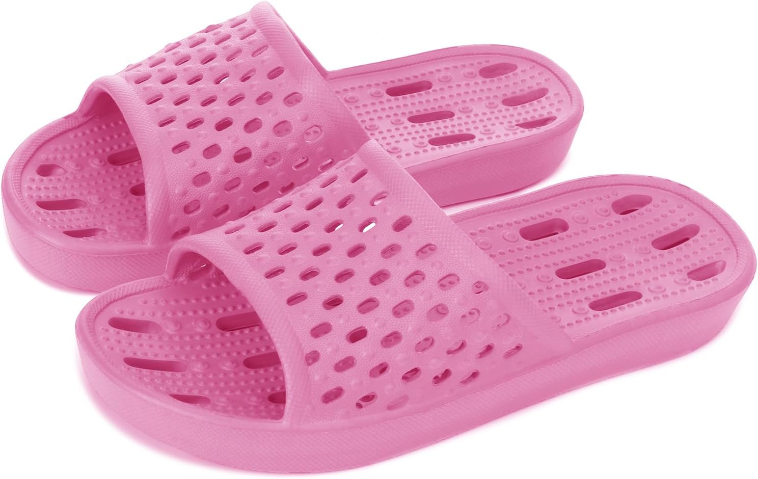 

Сланцы для душа NewDenBer для женщин и мужчин, с нескользящей поверхностью, быстросохнущие, для пляжа, бассейна и душа, с дренажными отверстиями, розовый