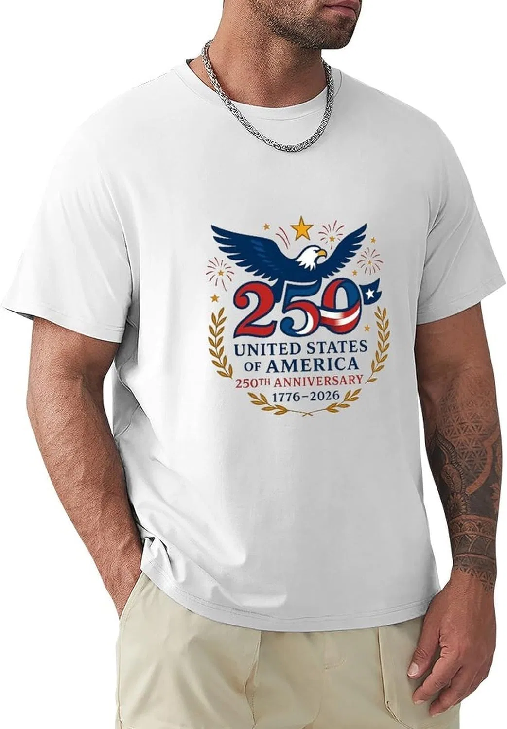 Футболка мужская, хлопковая, America's 250th Anniversary, White-style-9