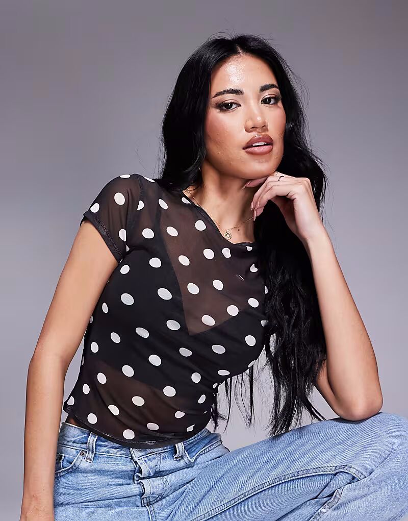 

Черная сетчатая футболка в горошек ASOS DESIGN для малышей