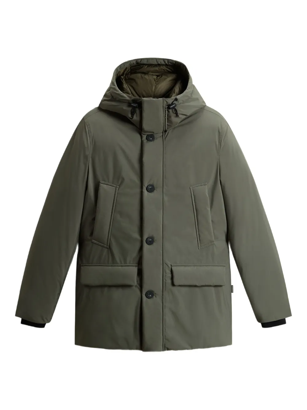 

Пуховик на пуговицах с капюшоном WOOLRICH, зеленый