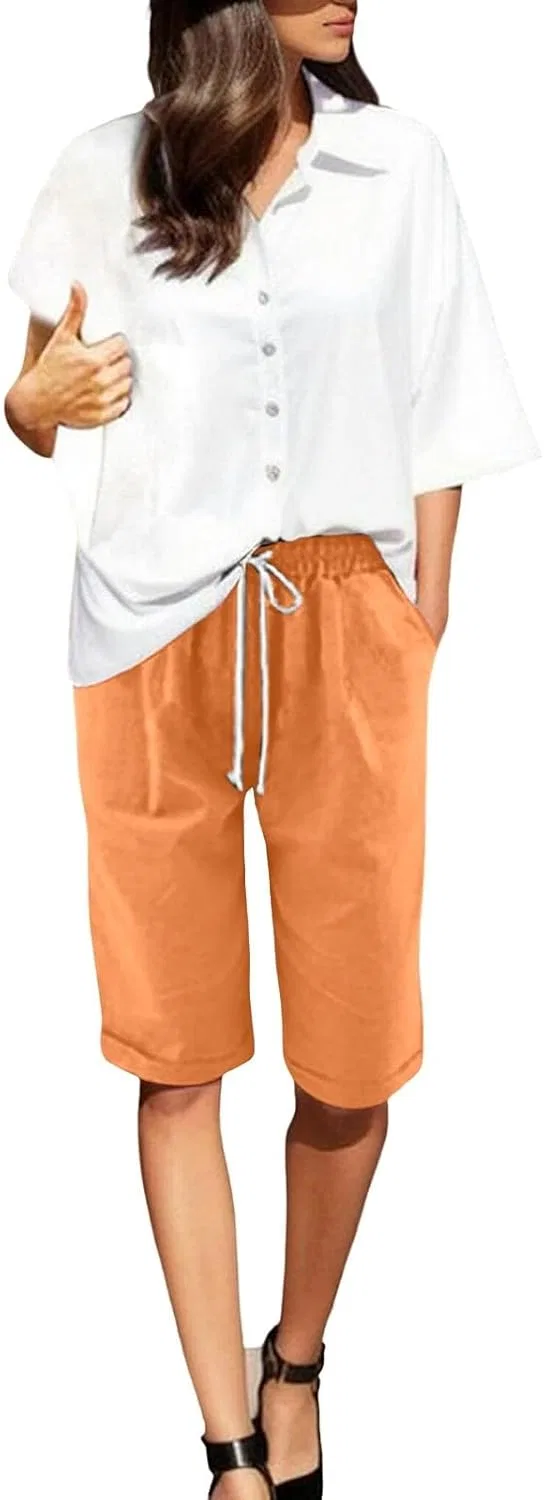 Бермуды женские, лён, Orange