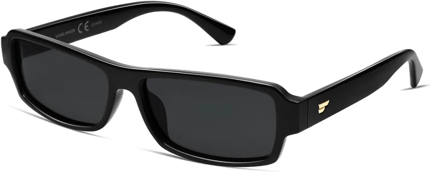 

Солнцезащитные очки VANLINKER Retro Rectangle Polarized для женщин и мужчин, винтажные, 90-е, маленькие, модные, модель 2025, VL9852, C1 Black Frame/Black Lenses