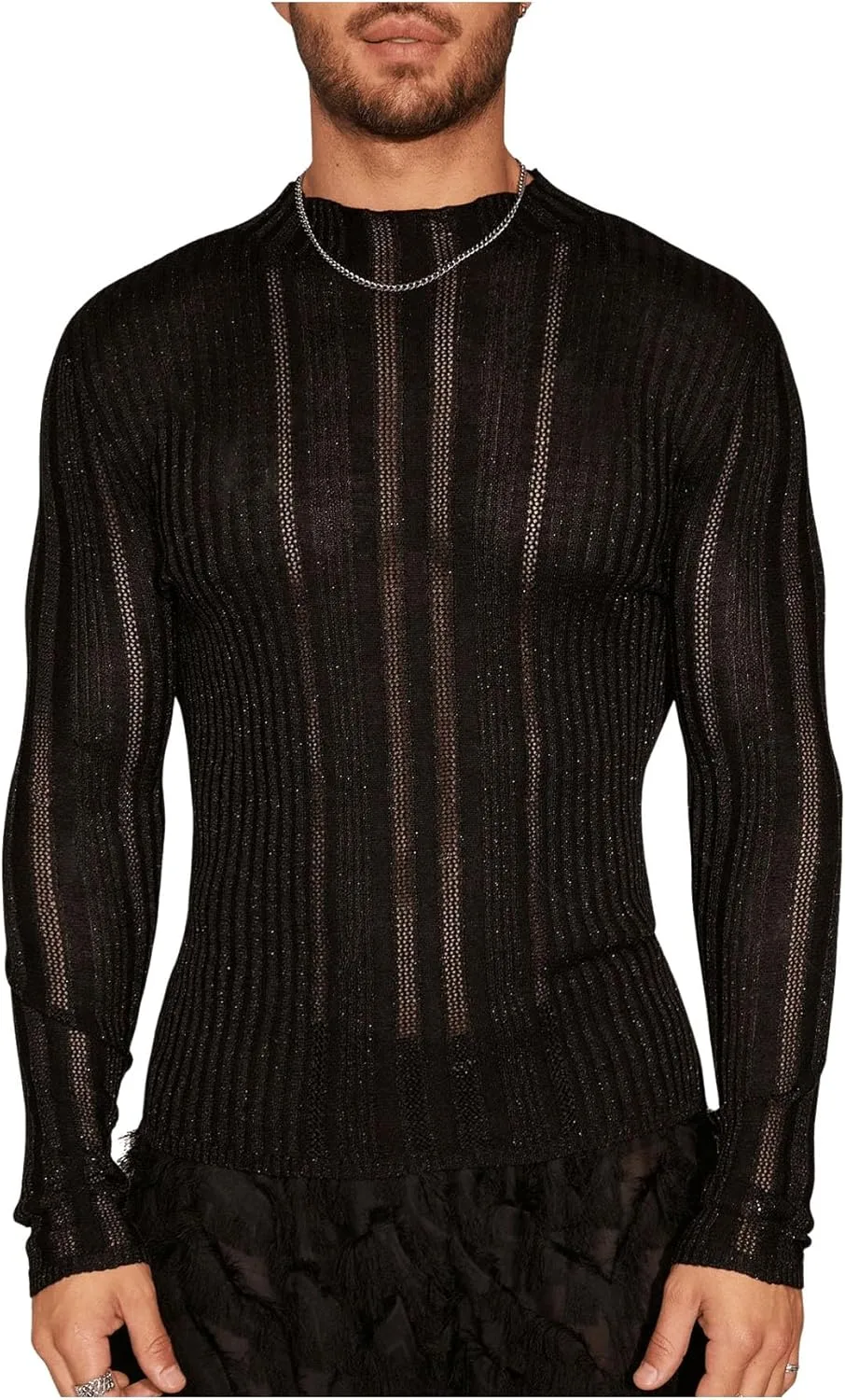 

Мужской свитер с ажурной вязкой и длинными рукавами WDIRARA