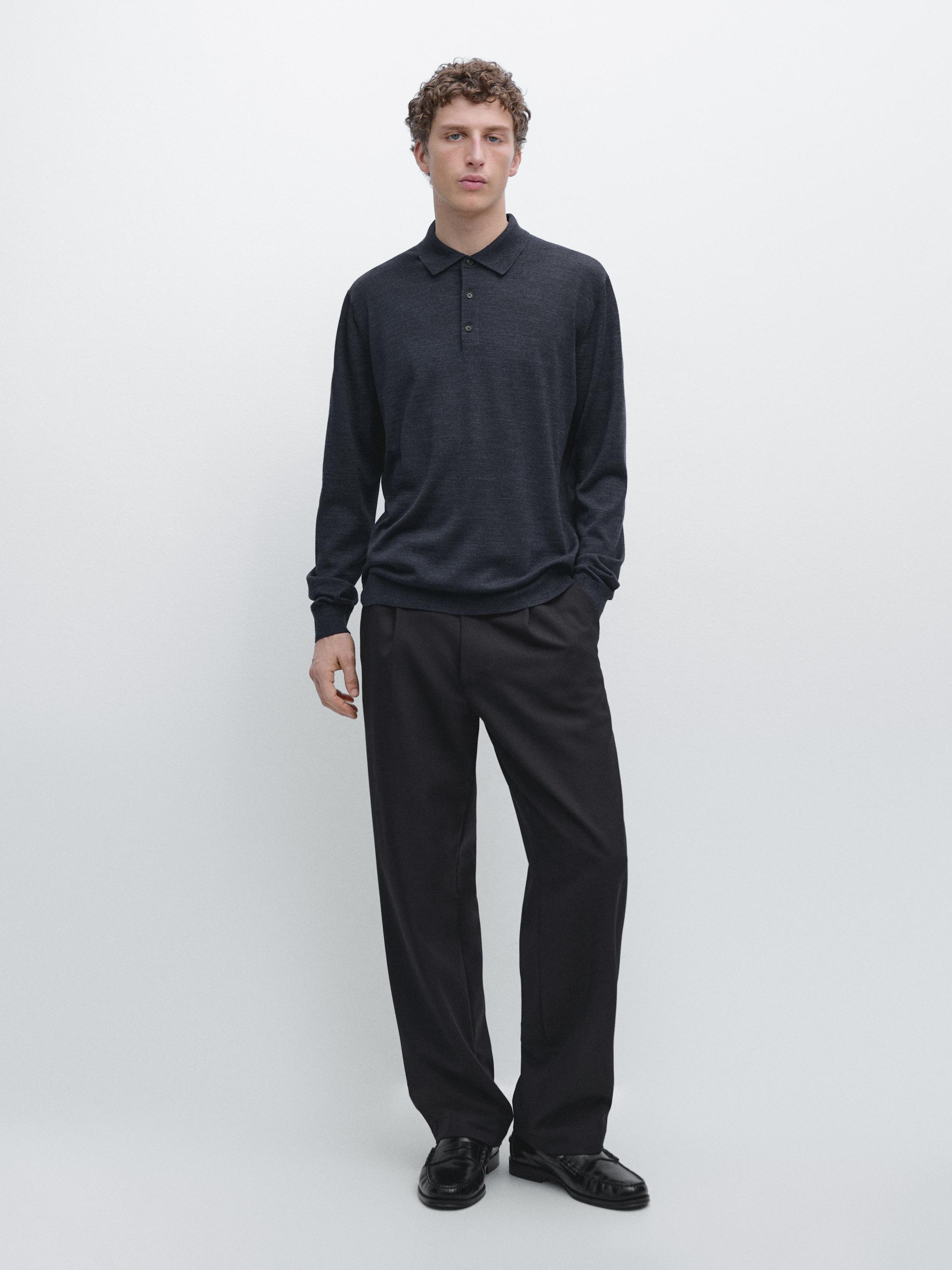 

Шерстяной вязаный свитер с воротником поло Massimo Dutti, dark navy