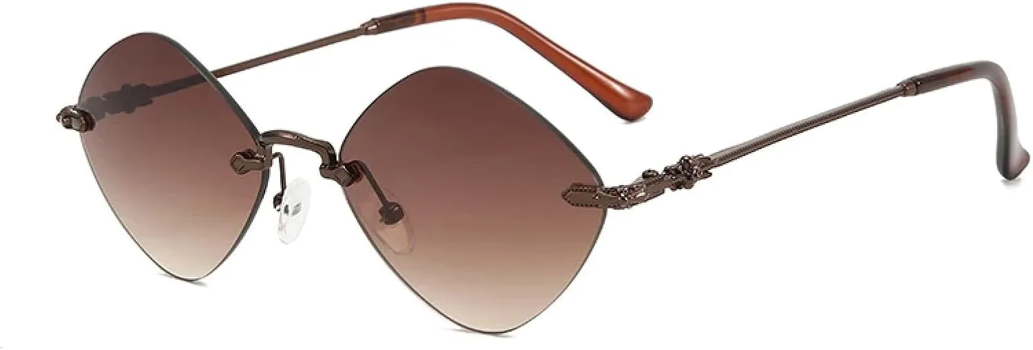 

Солнцезащитные очки с ромбовидной оправой, градиентной скошенной кромкой и безрамочным дизайном. Модные и стильные, с защитой от УФ-излучения UV400 TKKTLLT, Brown