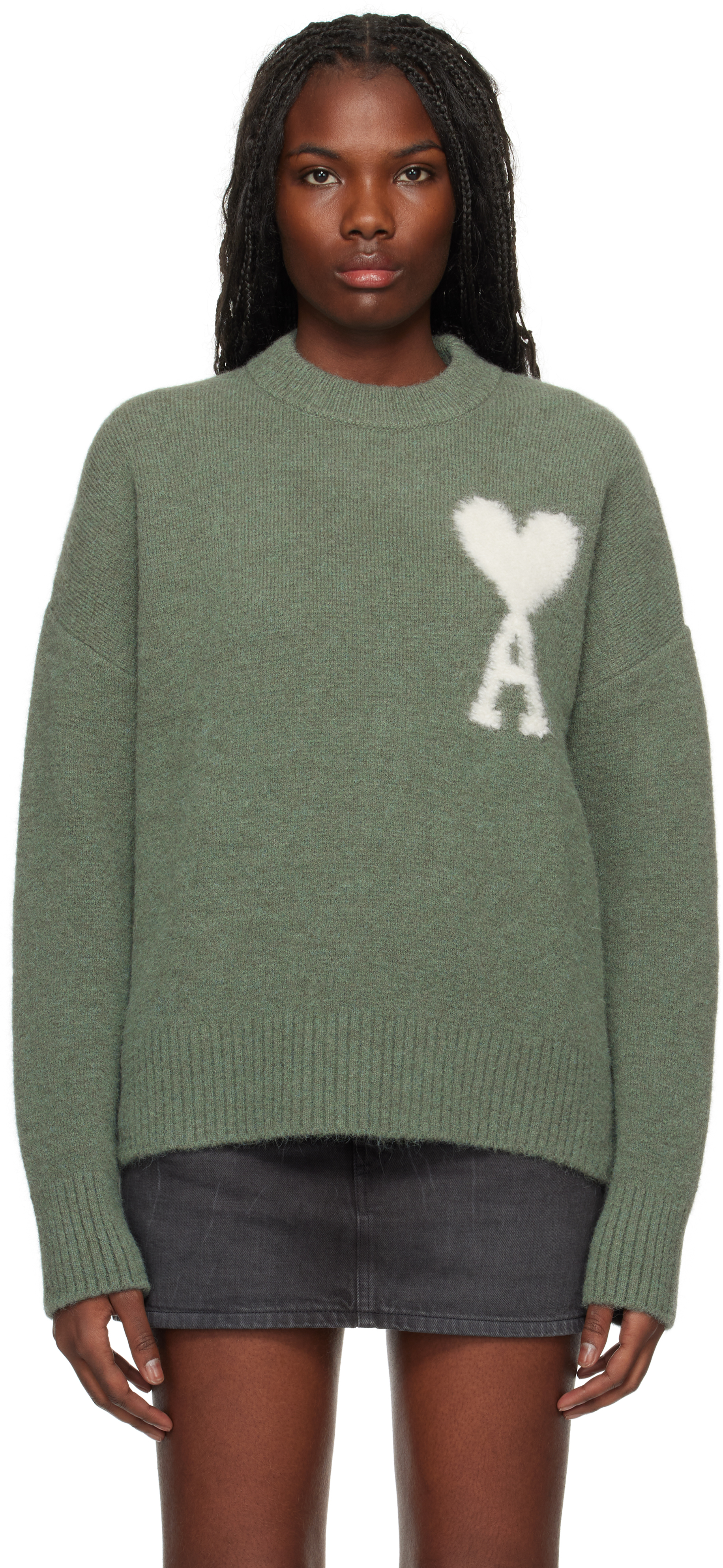 

Зеленый свитер Ami de Coeur с круглым вырезом AMI Paris