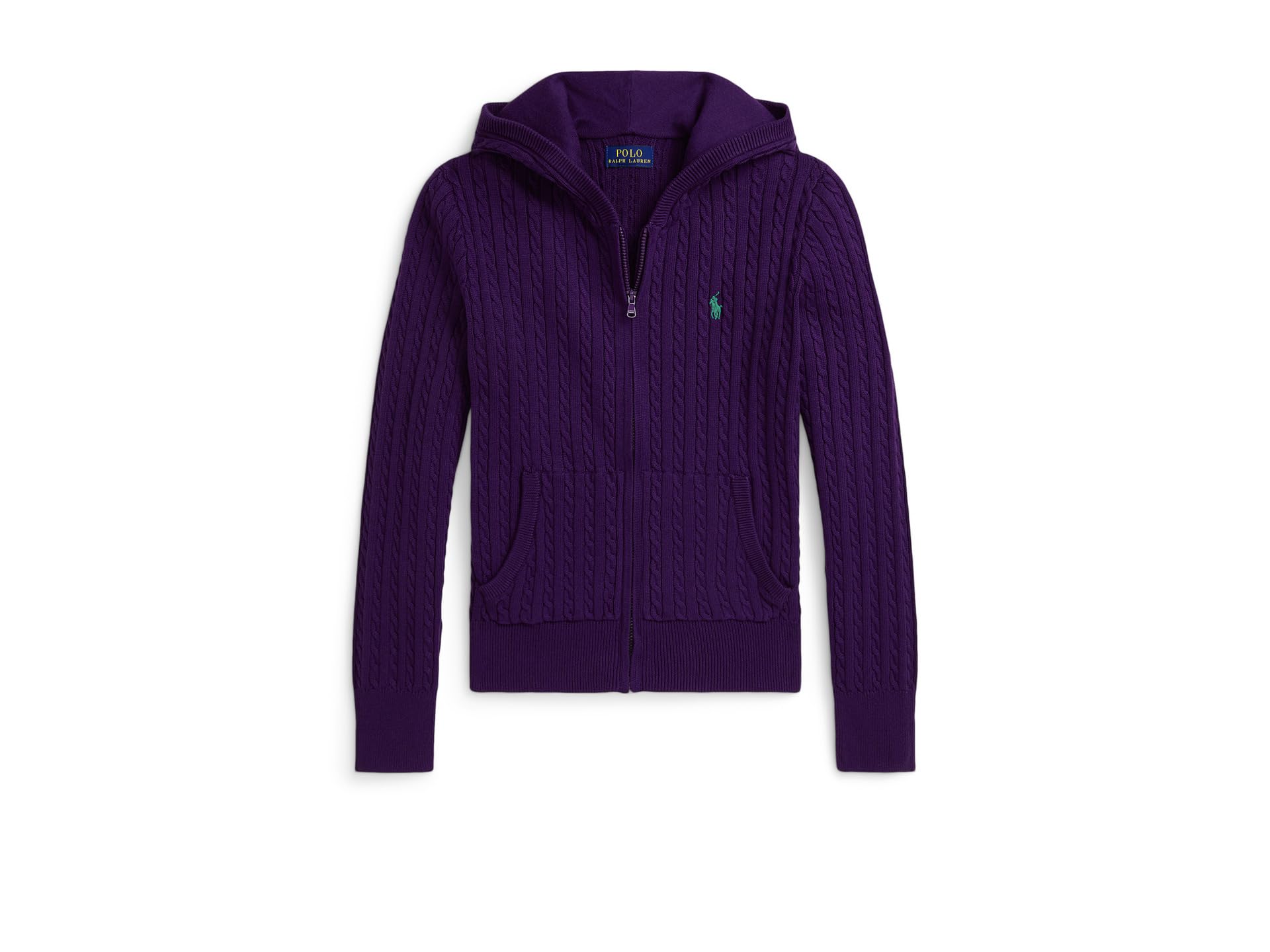 

Свитер Polo Ralph Lauren Kids Mini-Cable Cotton Full Zip Hoodie, цвет College Purple