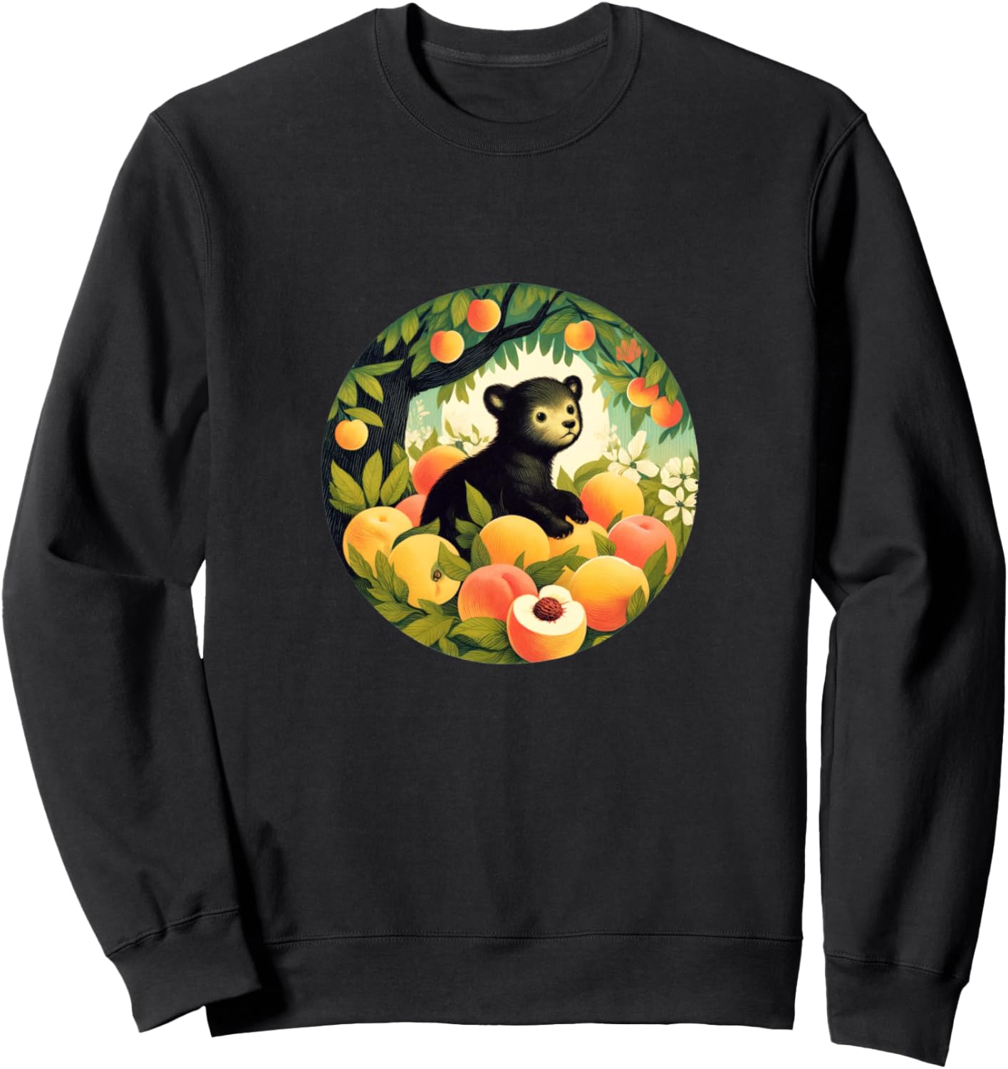 

Милая ретро-толстовка с изображением азиатского черного медведя и персика Boss Bubb, Черный, Милая ретро-толстовка с изображением азиатского черного медведя и персика Boss Bubb