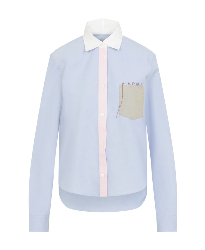 

Синяя хлопковая рубашка, классический стиль. Marni, синий
