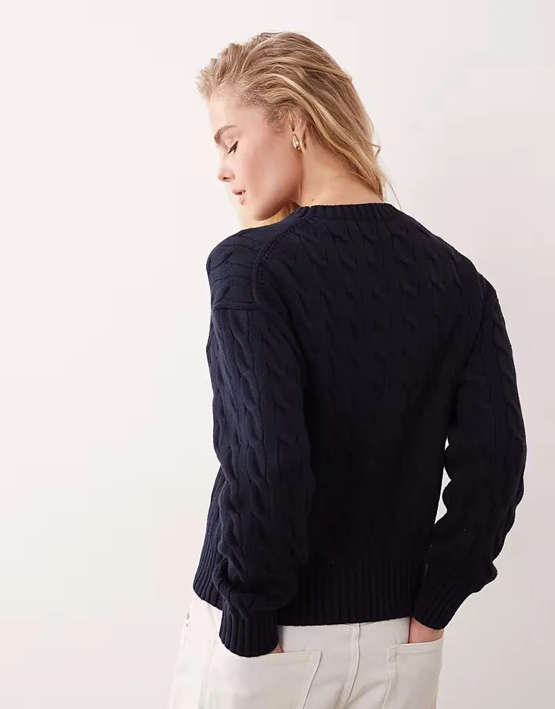 Хлопковый джемпер Polo Ralph Lauren крупной вязки темно-синего цвета — фото 3