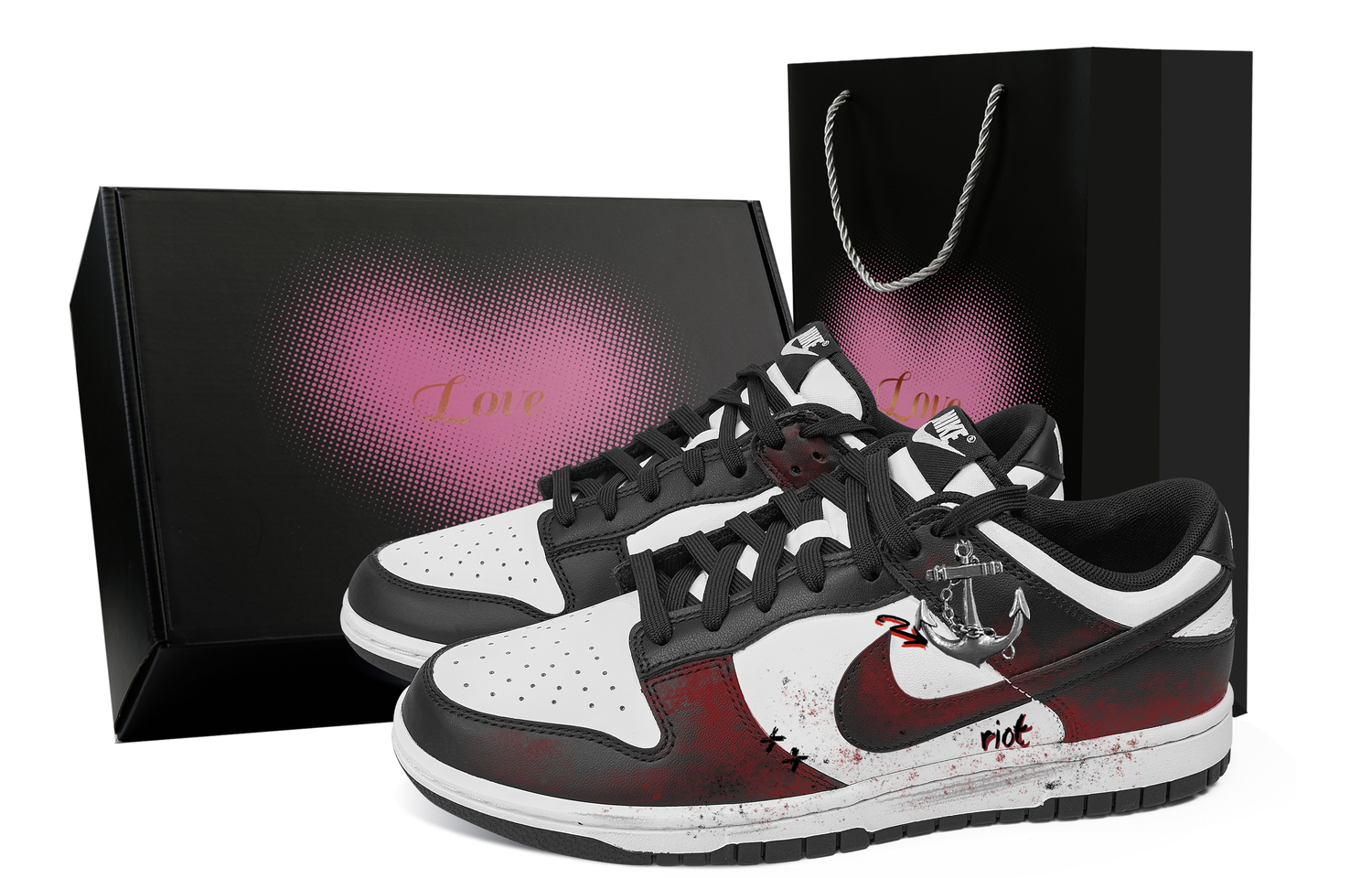 

Кроссовки для скейтбординга Dunk Showa Records Abrasion Resistant низкие унисекс Nike, черный/красный