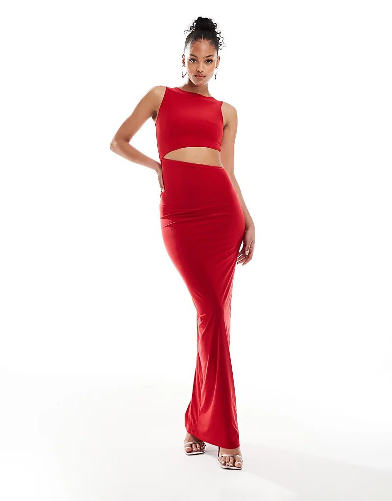 

ASOS DESIGN Длинное облегающее платье макси красного цвета с вырезами