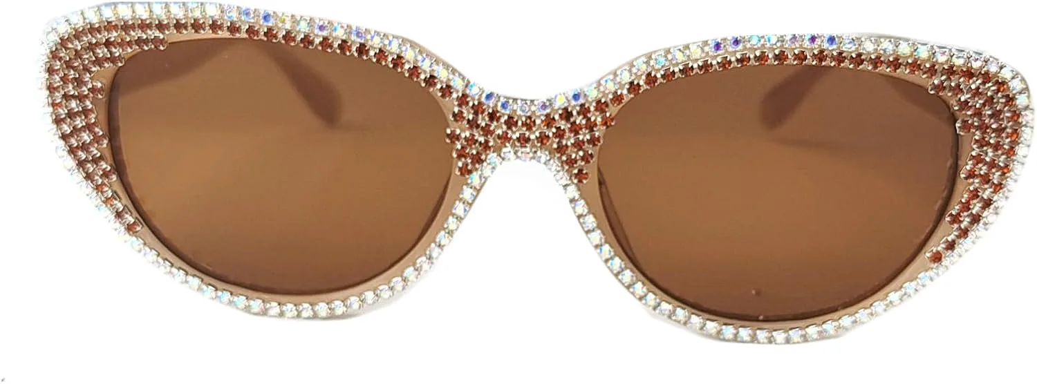 

Willochra Модные овальные солнцезащитные очки со стразами для женщин, стильные кристальные очки, милые солнцезащитные очки в стиле Y2K с бриллиантами, Brown