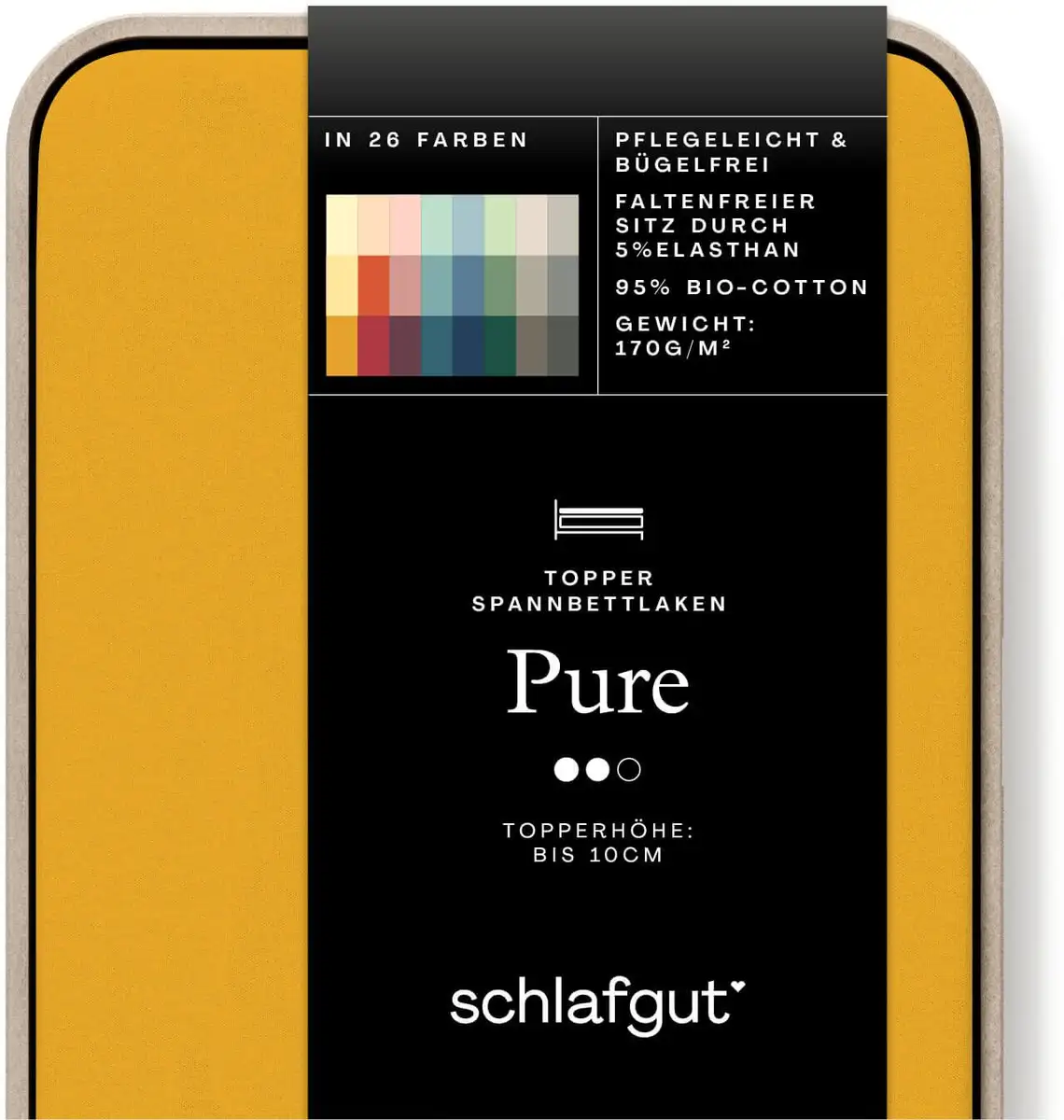 

Простыня Schlafgut "PURE TOPPER" хлопковая 90-100х200-220 см, цвет yellow deep