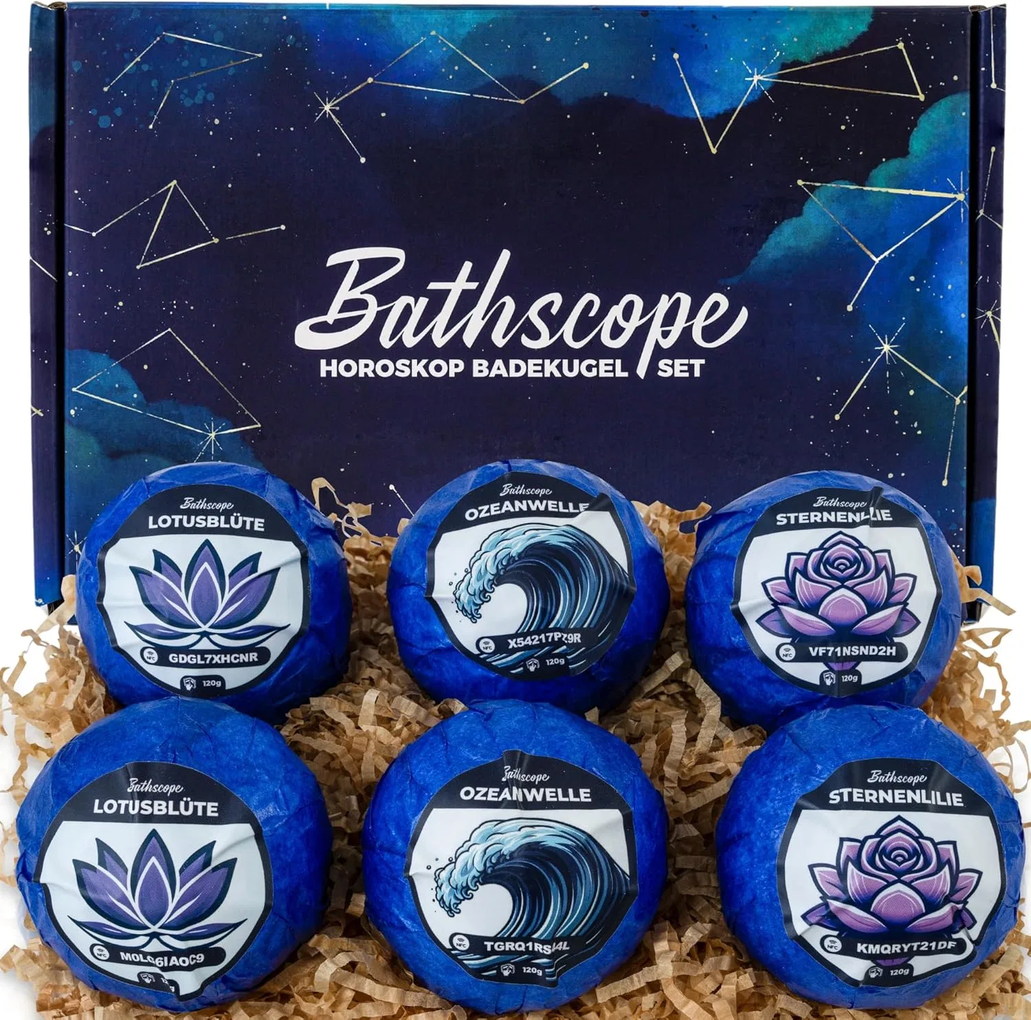 Набор бомбочек для ванн Horoscope с ИИ, 6 x 120 г Bathscope