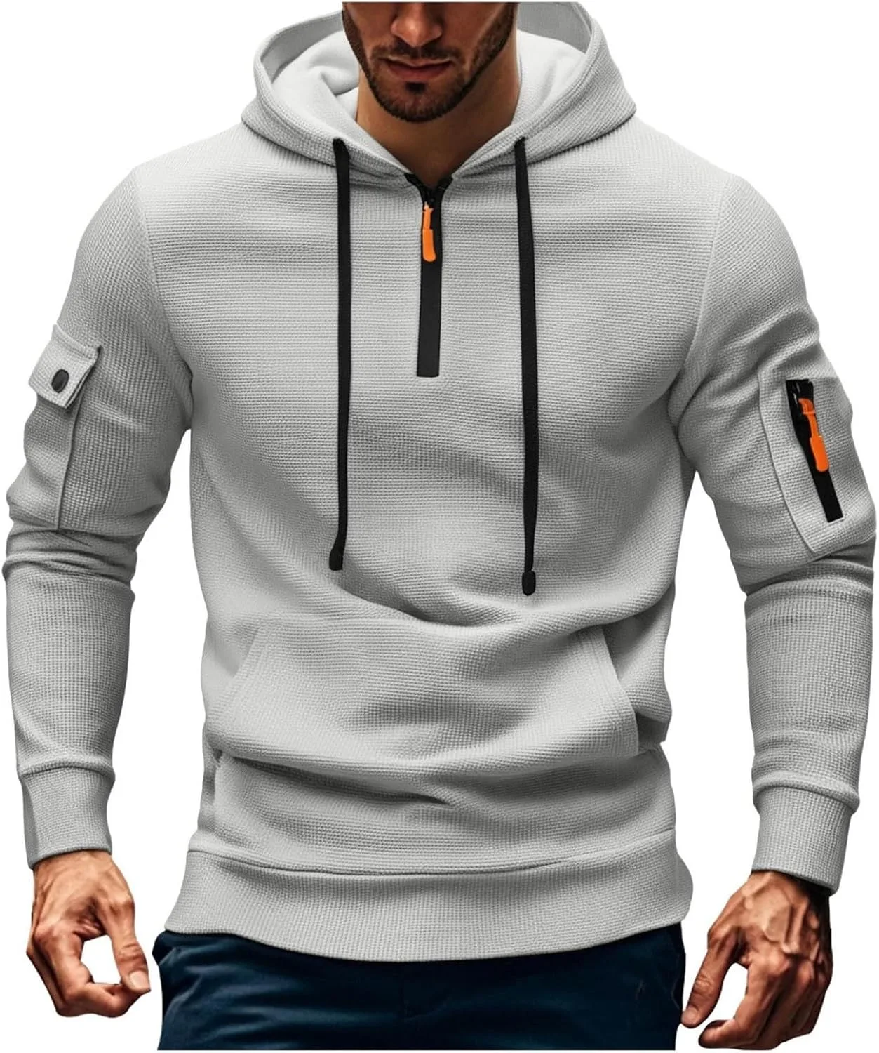 

Мужская худи с четвертью молнии и длинными рукавами в винтажном стиле