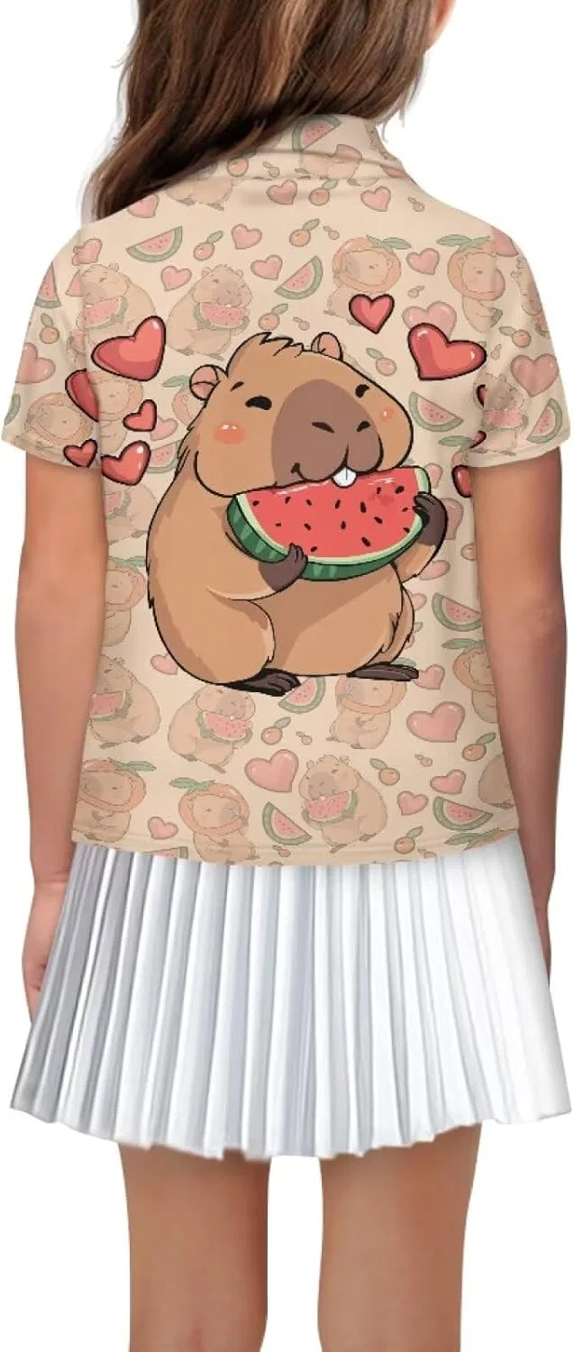 Детская футболка поло с коротким рукавом, Cndexd, цвет Capybara Watermelon — фото 2