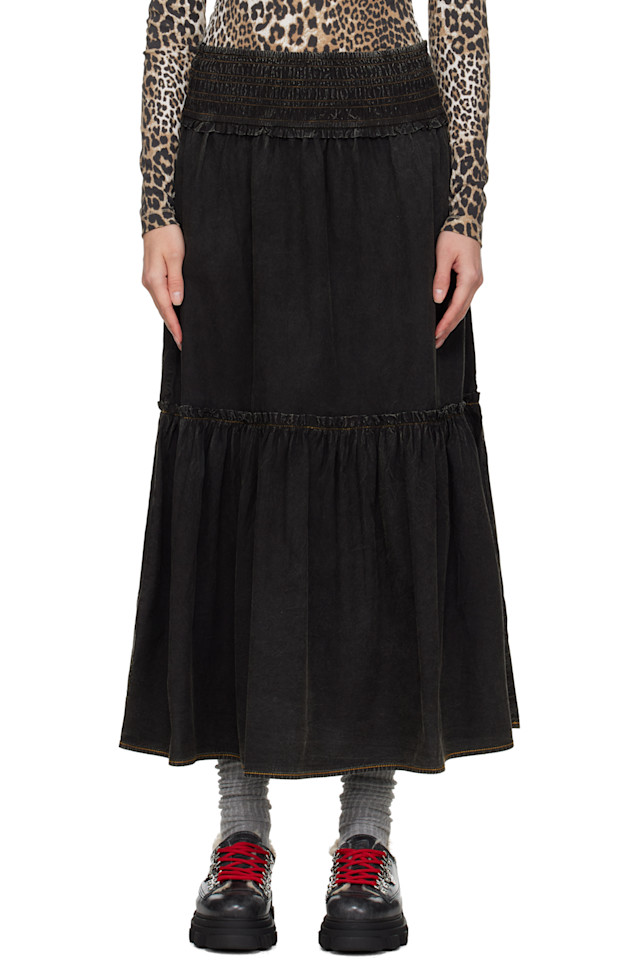 

Выстиранная макси-юбка-рубашка Ganni, черный