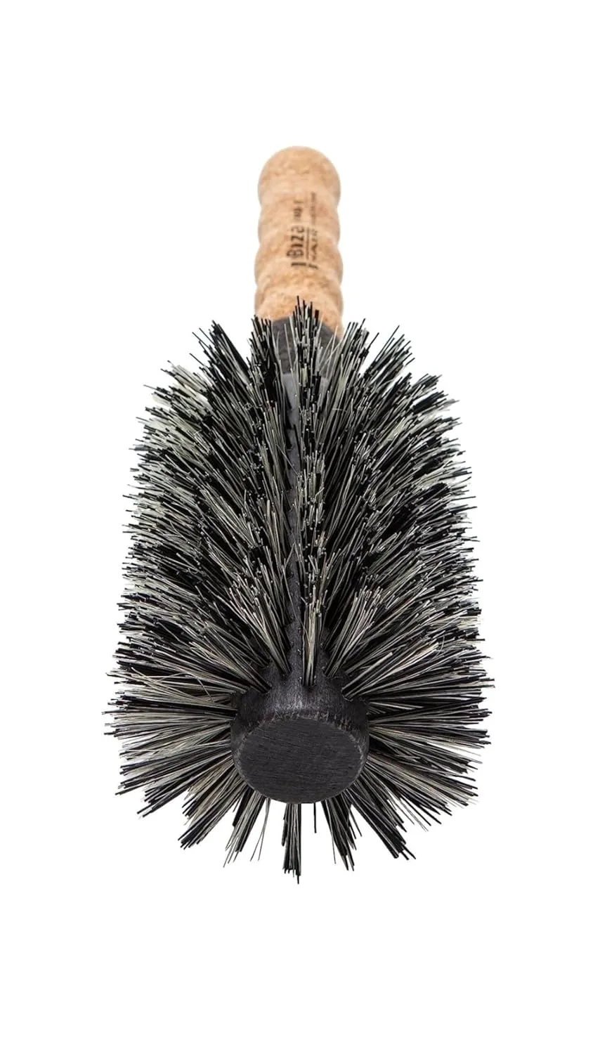 Круглая щетка Ibiza Hair из щетины кабана (серия MB) с усиленной щетиной из кабана и нейлона и пробковой ручкой для больших прядей, тугих локонов или мягких волн, добавляет текстуру и блеск для всех типов волос MB5, 80 мм, Black — фото 2