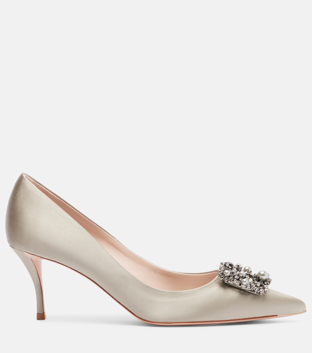 Туфли-лодочки из атласа с декором Efflorescence 65 Roger Vivier, Grigio Perla — фото 4