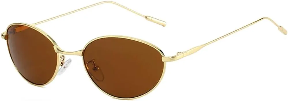 

Овальные солнцезащитные очки в стиле металл-панк для женщин, модные, с прозрачными линзами цвета океана, защита от УФ-излучения UV400 для мужчин HHZZYVY, Golden Tea