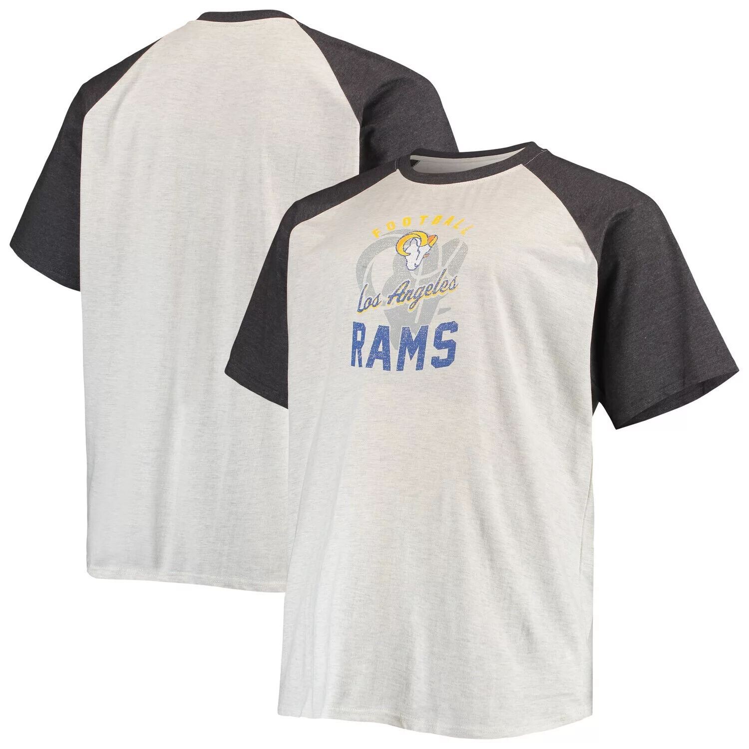 

Мужская футболка овсяного/угольного цвета Los Angeles Rams Big & Tall реглан