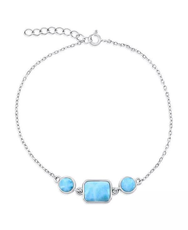 

Браслет из стерлингового серебра с круглыми и прямоугольными ларимарами Caribbean Treasures, blue