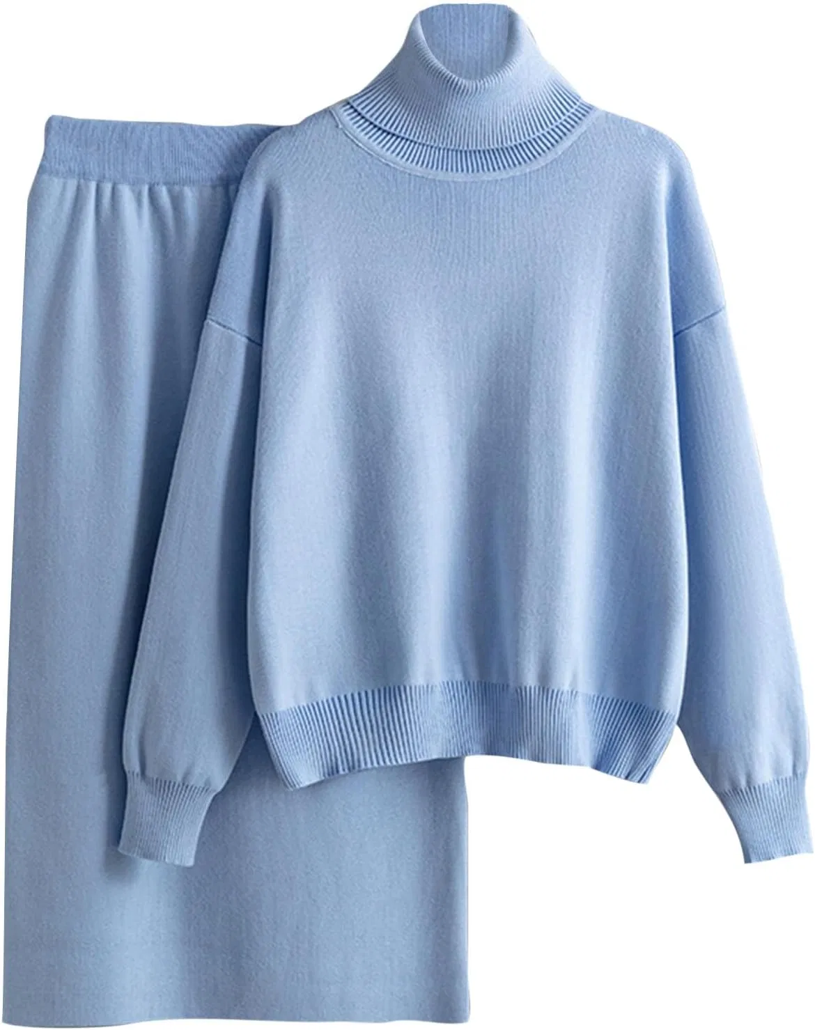 Женский спортивный костюм с водолазкой и широкими брюками, Light Blue