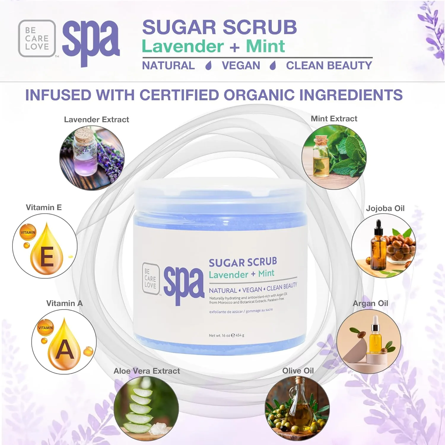 BCL Spa Calming Lavender Mint Sugar Scrub - Профессиональный успокаивающий скраб для тела для расслабления, успокоения, ухода за собой, ароматерапии, увлажняющий эксфолиант, произведено в США, 450 мл 453.60 г (1 шт.) — фото 2